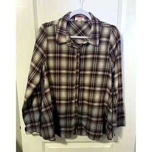 ANDREE By Unit Plaid Flannel Ombre Button Up Shirt Women’s Size Medium Boho